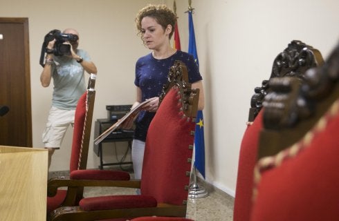 Raquel Garrido, antes de la rueda de prensa.
