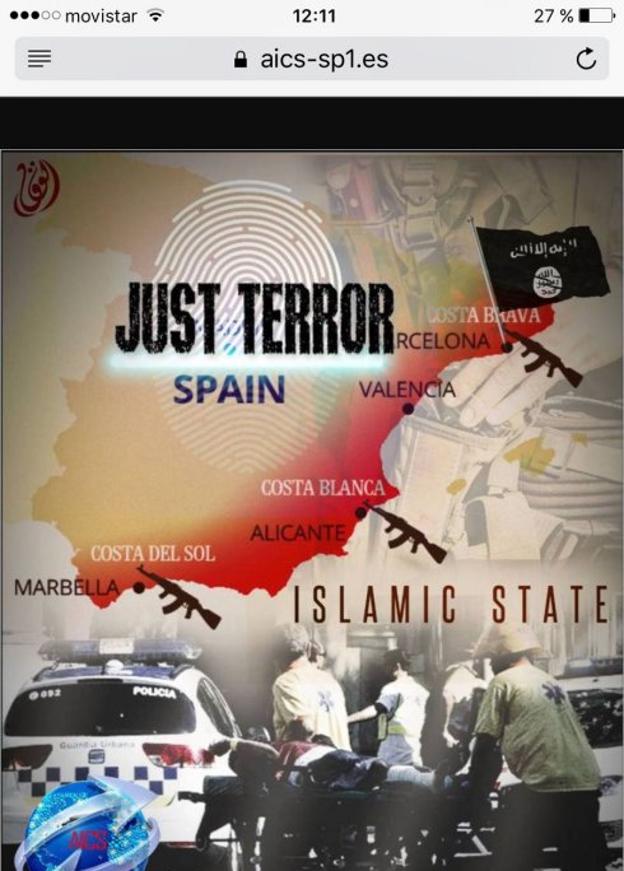 Fusiles de asalto. El mapa coloca armas en Barcelona, Alicante y Marbella. En Alicante simboliza la importancia para los islamistas como paso de la 'vía mediterránea' del Daesh, según AICS.