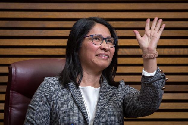 Irene Gómez, ayer en Les Corts. / EFE/BIEL ALIÑO