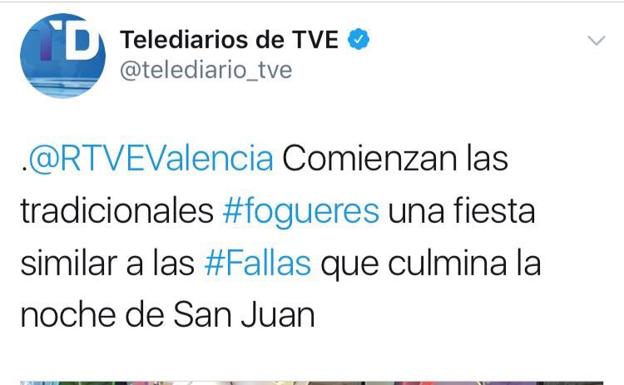 Las redes sociales se indignan con TVE por comparar las hogueras con las fallas