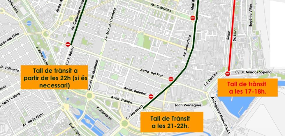 Calles cortadas en Valencia por la noche de San Juan 2017