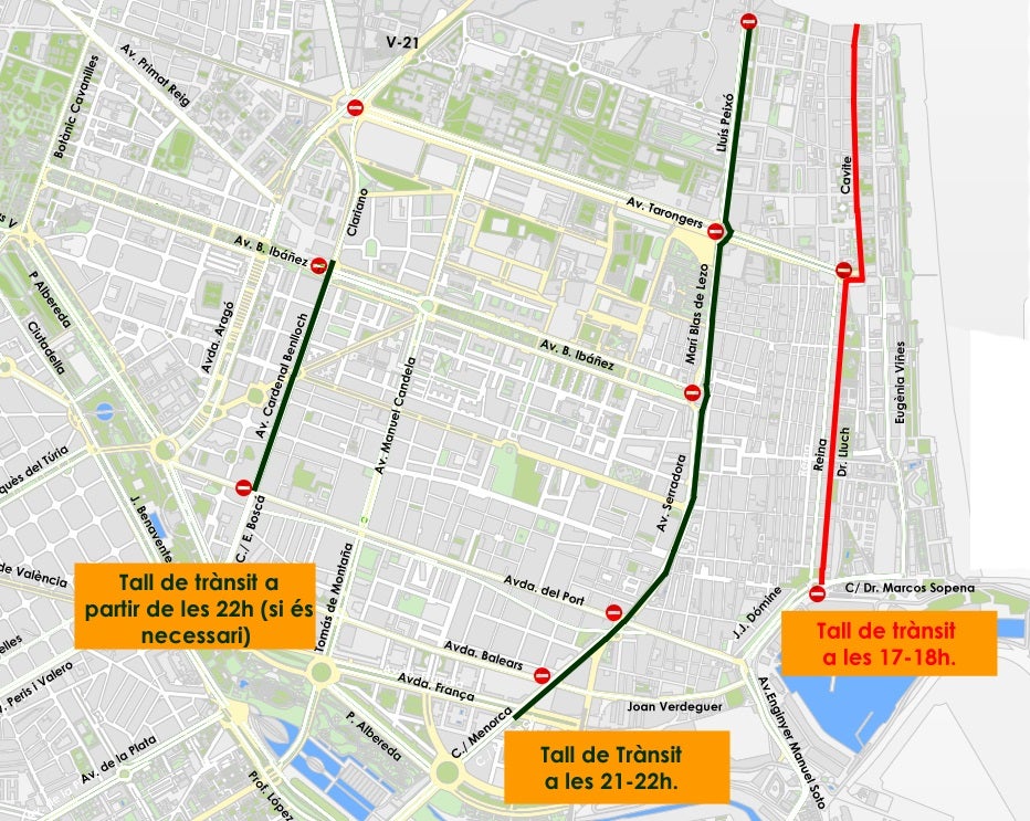 Calles cortadas en Valencia por la noche de San Juan 2018