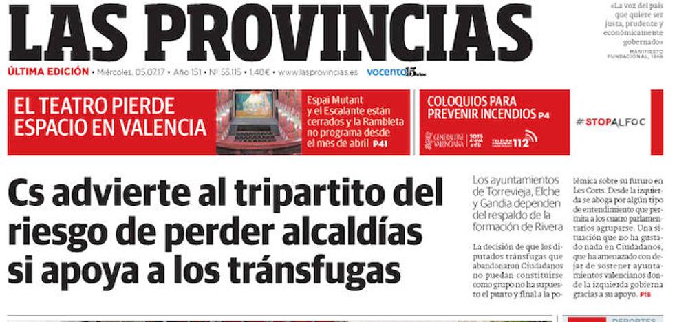 Portada de LAS PROVINCIAS del miércoles 5 de julio de 2017