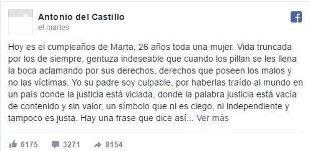 El duro mensaje del padre de Marta del Castillo: «Yo soy el culpable por haberla traído a este mundo en un país donde la justicia está viciada»