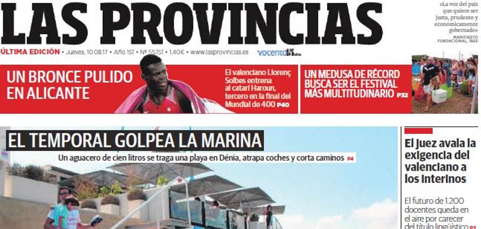 Portada de LAS PROVINCIAS del jueves 10 de agosto de 2017