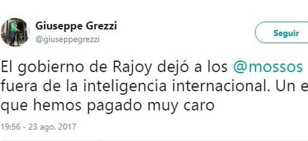 Grezzi culpa a Rajoy del atentado por no incluir a los Mossos en la «inteligencia internacional»