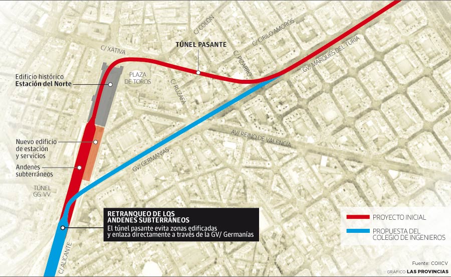 Fotos y gráficos del futuro túnel pasante de Valencia