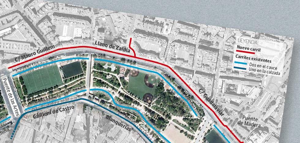 Cuatro carriles bici en paralelo en Valencia