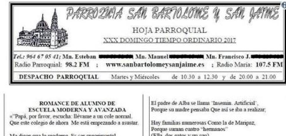 Críticas en Nules por una hoja parroquial que califican de «homófoba» y «ataque a la escuela pública»