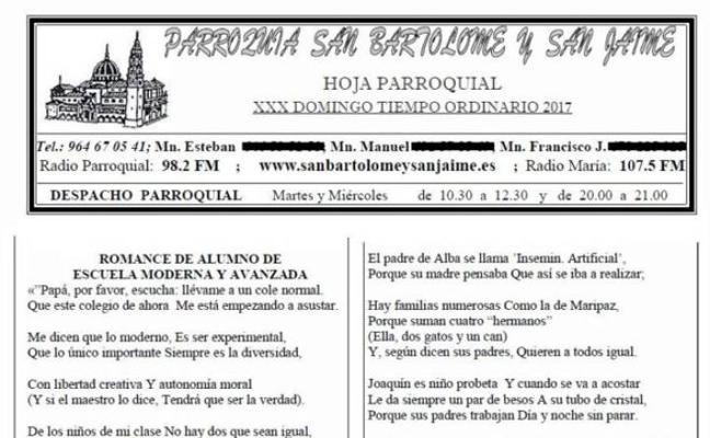 La parroquia de Nules retira el texto calificado de «homófobo» y dice que «nunca debía haberse publicado»