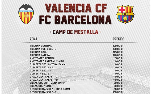 Ver el Valencia-Barcelona en Mestalla costará entre 180 y 70 euros