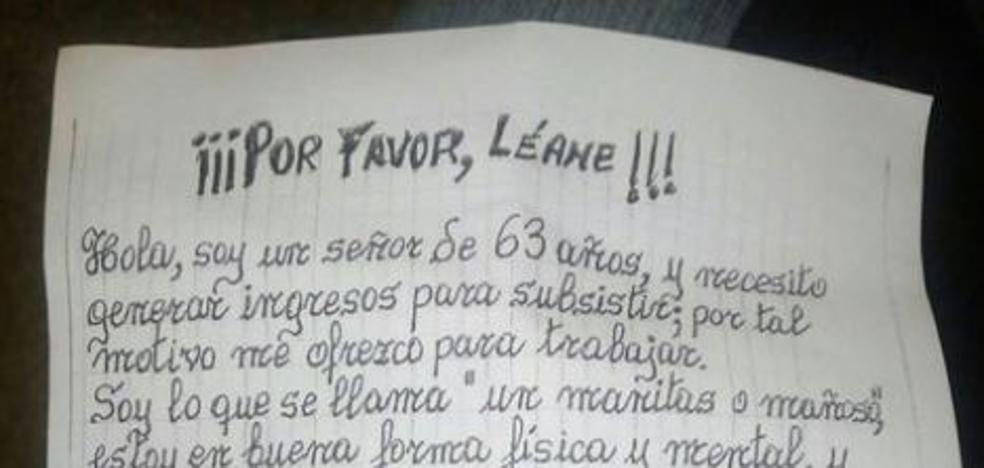 La desesperada carta de un valenciano de 63 años pidiendo trabajo