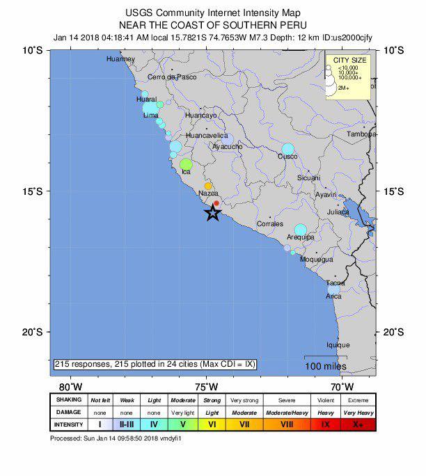 Al menos dos muertos tras un terremoto de magnitud 6,8 en la costa de Perú