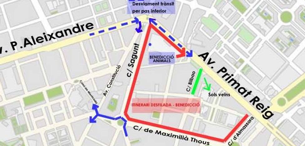 Calles cortadas el martes y el miércoles en Valencia por las celebraciones de San Antonio Abad