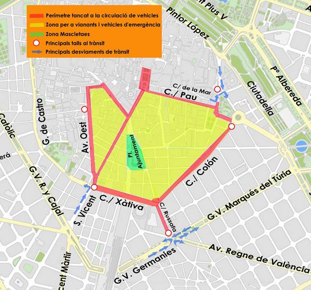 Calles cortadas en Valencia por las mascletaes de Fallas 2018