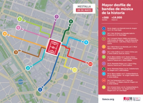Cortes de calles en Valencia para el acceso de 14.000 músicos al estadio de Mestalla