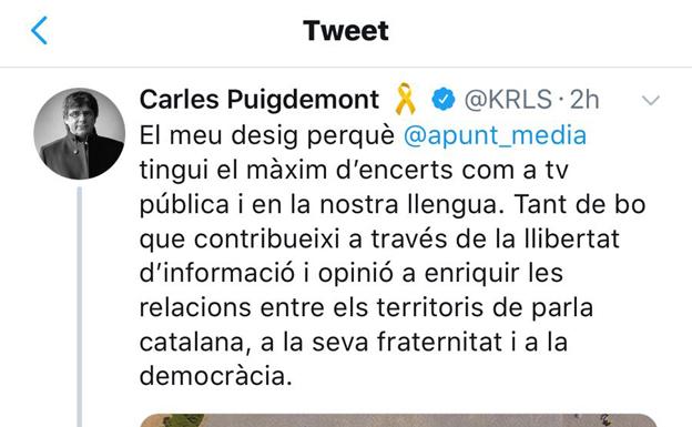 Puigdemont dice que À Punt fortalece territorios de habla catalana