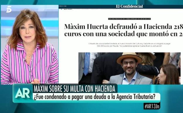 Ana Rosa habla sobre la infracción de Màxim Huerta