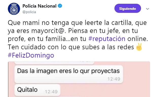 Uno de los tuits de la Policía Nacional que más críticas ha recibido