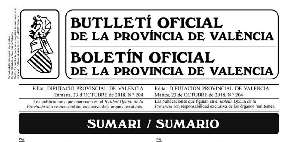 Consultar el BOP de Valencia del martes 23 de octubre de 2018