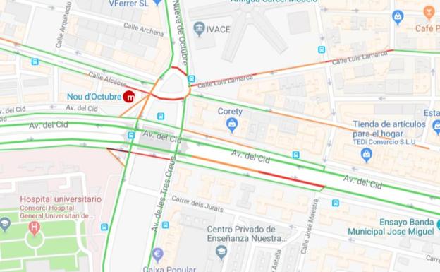 Dos accidentes provocan retenciones a la entrada a Valencia por la avenida del Cid