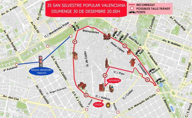 Calles cortadas hoy 30 de diciembre en Valencia por la San Silvestre