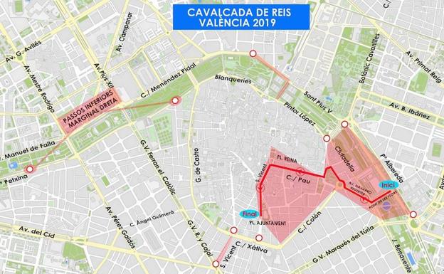 Calles cortadas, recorrido y horario de la Cabalgata de Reyes de Valencia 2019