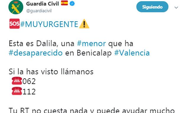 La Guardia Civil busca con urgencia a Dalila, una niña de 13 años desaparecida en Valencia