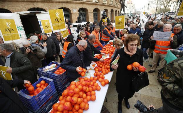 Los agricultores han repartido 4.000 kilos de naranjas gratis en Valencia