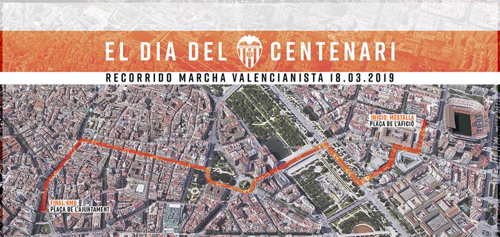 Horario y recorrido de la marcha del Centenario del Valencia CF