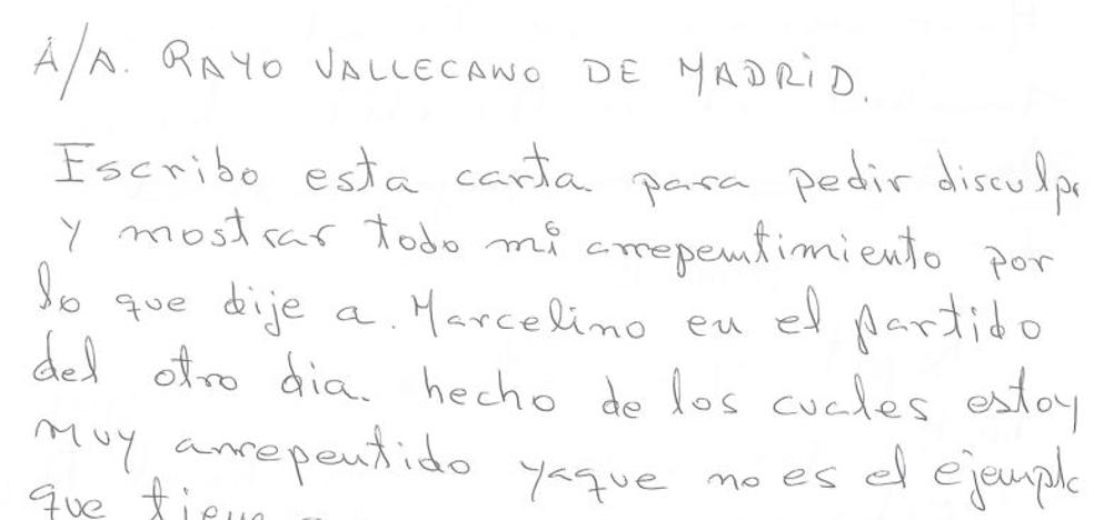 La carta del aficionado del Rayo que insultó a Marcelino en Vallecas: «No es ejemplo para un niño, pero...»