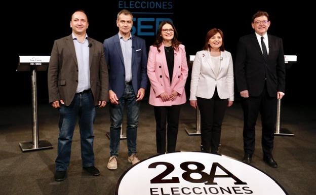 El primer debate de candidatos valencianos evidencia la división en dos bloques como alternativas para gobernar