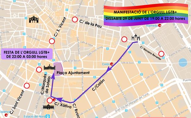 Calles cortadas hoy sábado en Valencia por la manifestación del Orgullo LGTB+, la Feria de julio y una carrera solidaria