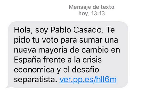 El SMS de Pablo Casado para 1,2 millones de españoles