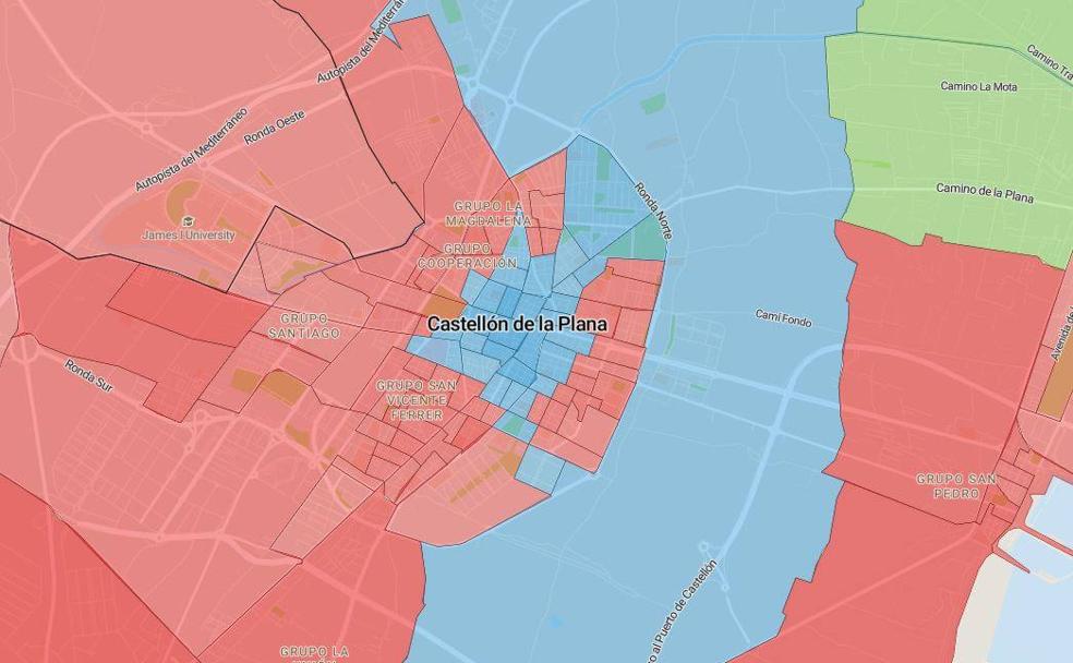 Mapa del resultado de las elecciones del 10N en Castellón, por distritos y calles