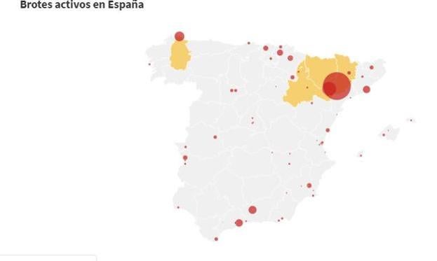 Mapa de los rebrotes: 123 focos activos en España