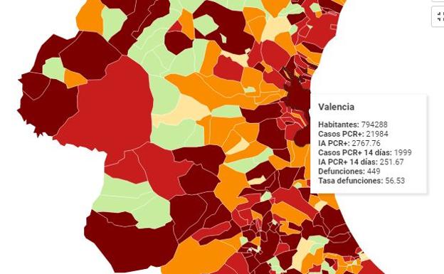 Casi 150 municipios valencianos están en riesgo extremo a 7 días de Navidad y 50 tienen una IA de más de 500