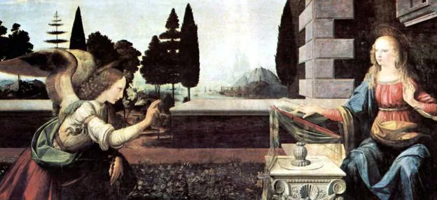 La anunciación de la Virgen, según Leonardo Da Vinci.