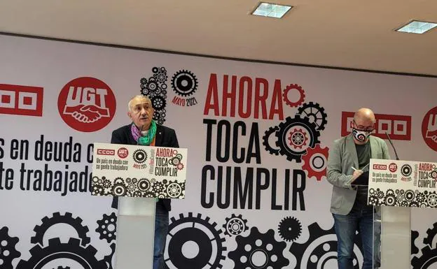 El secretario general de UGT, Pepe Álvarez y el secretario general de CCOO, Unai Sordo. /r. c.