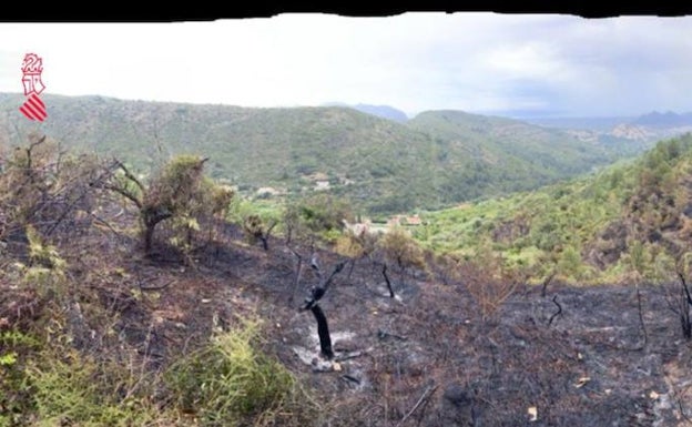 Extinguido el incendio en Alcalalí provocado por una quema descontrolada