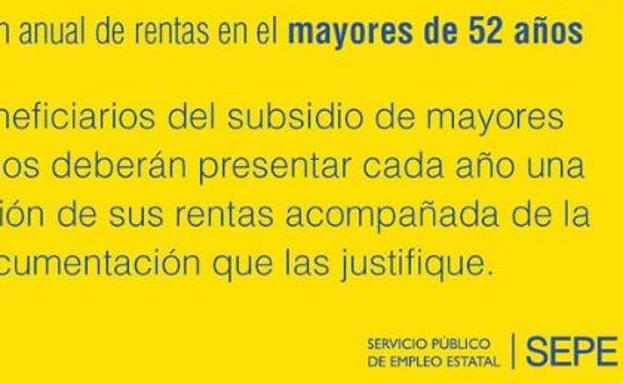 El aviso del SEPE a los beneficiarios del subsidio para mayores de 52 años