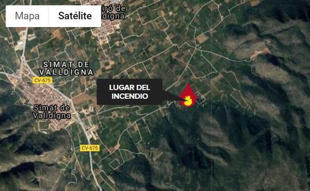 Controlado el incendio forestal declarado en La Fontarda, en Simat de Valldigna