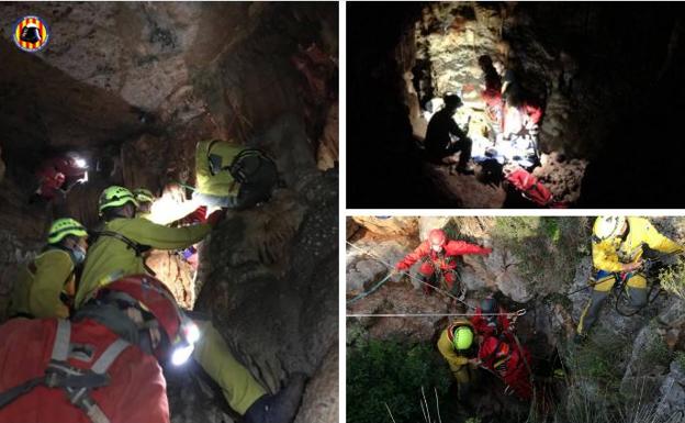 Los Bomberos rescatan a una mujer herida en la Cueva Maravillas de Dos Aguas