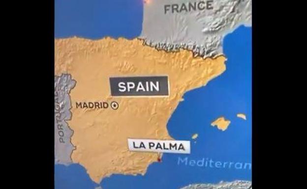 Una televisión americana sitúa al volcán de La Palma en la costa mediterránea