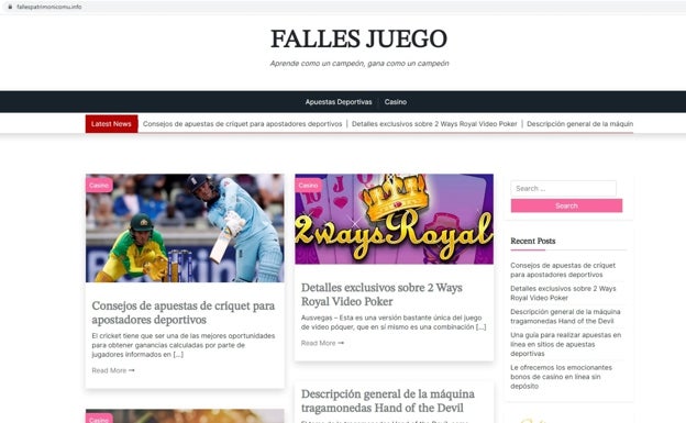 Un enlace de la página de la Junta Central Fallera lleva a una web sobre apuestas