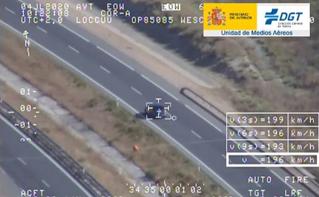 Pillado por el helicóptero de la DGT a 202 km/h