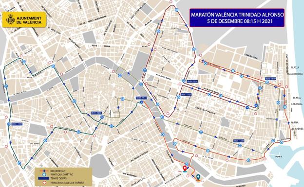 Los cortes de calles por el Maratón de Valencia comenzarán el viernes