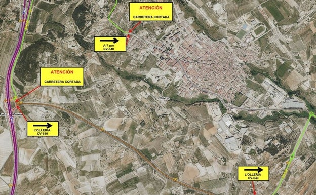 Cortes de carreteras de acceso en l'Olleria y Moixent
