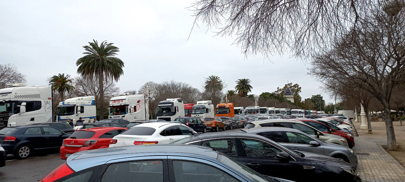 Manifestación de camioneros en el paseo de la Alameda de Valencia, en imágenes