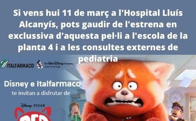 Los menores de la Unidad de Pediatría del Lluís Alcanyís de Xàtiva disfrutarán del estreno de la película 'Red'